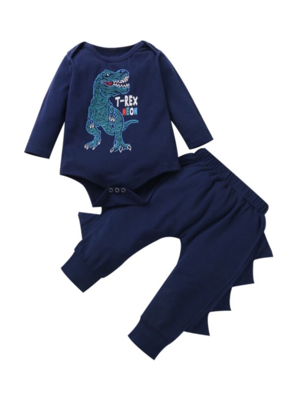 2 Pieces Baby Boy Trex Neon Set Dino Bodysuit And Trousers