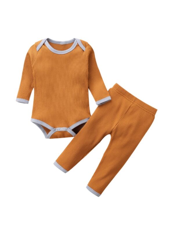 2 Pieces Baby Ribbed Autumn Set Bodysuit And Pants