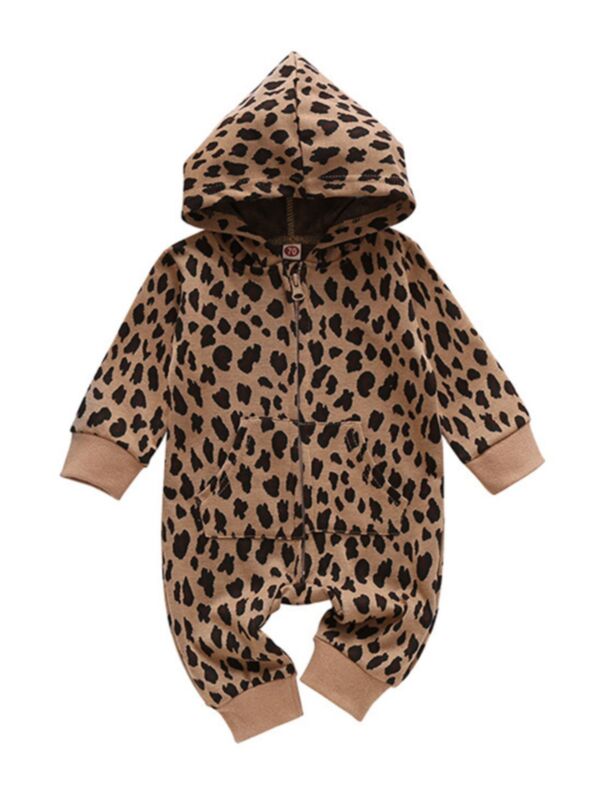 Baby Leopard Zipper Hoodie Jumpsuit