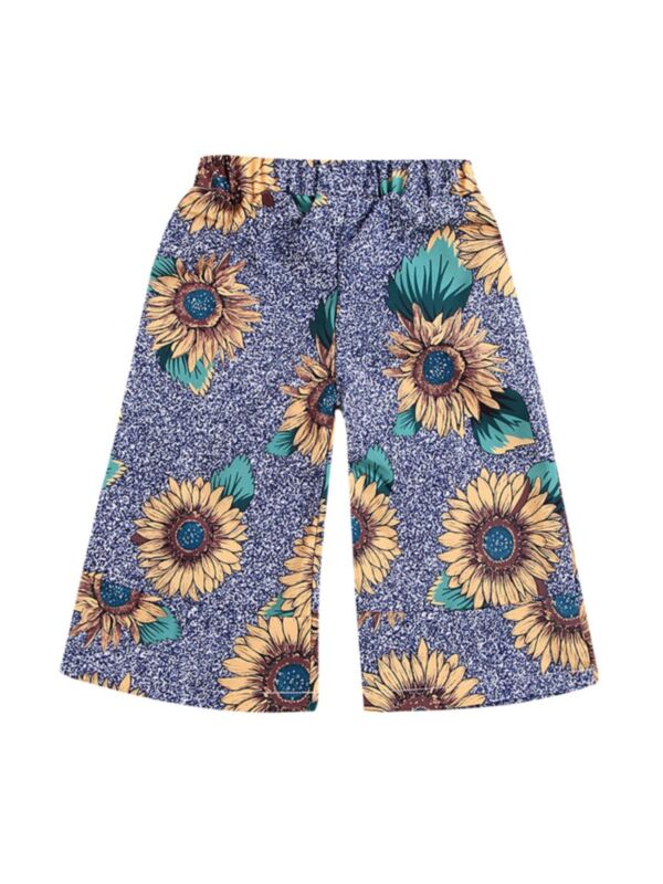 Kid Girl Sunflowers Print Wide Leg Pants