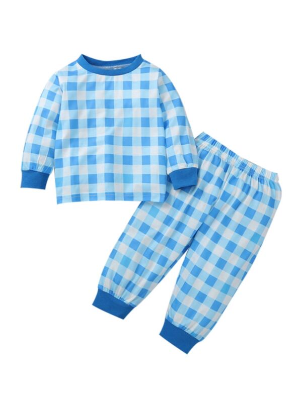 2 Pieces Baby Boy Homewear Plaid Set Top And Trousers