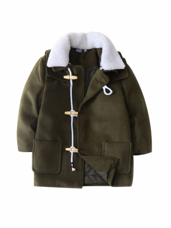 Kid Boy Fleece Collar  Pocket Front Coat