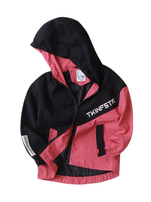 Kid Boy Letters Color Blocking Hooded Jacket