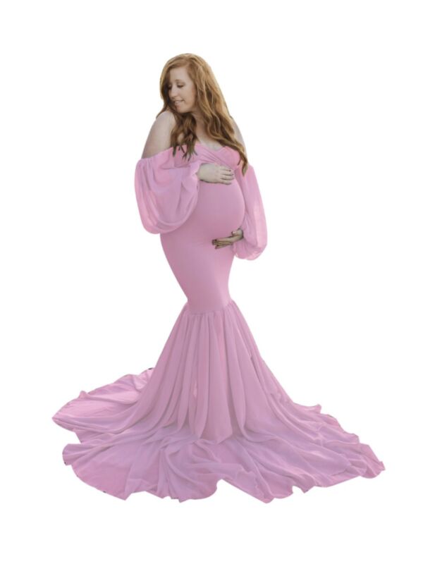 Maternity Photography Off Shoulder Plain Mermaid Fishtail Dress