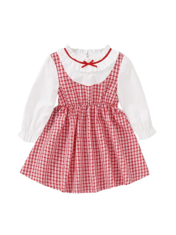 Kid Girl White & Red Plaid Dress