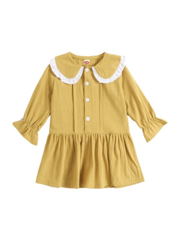 Baby Girl Turn Down Collar Yellow Dress