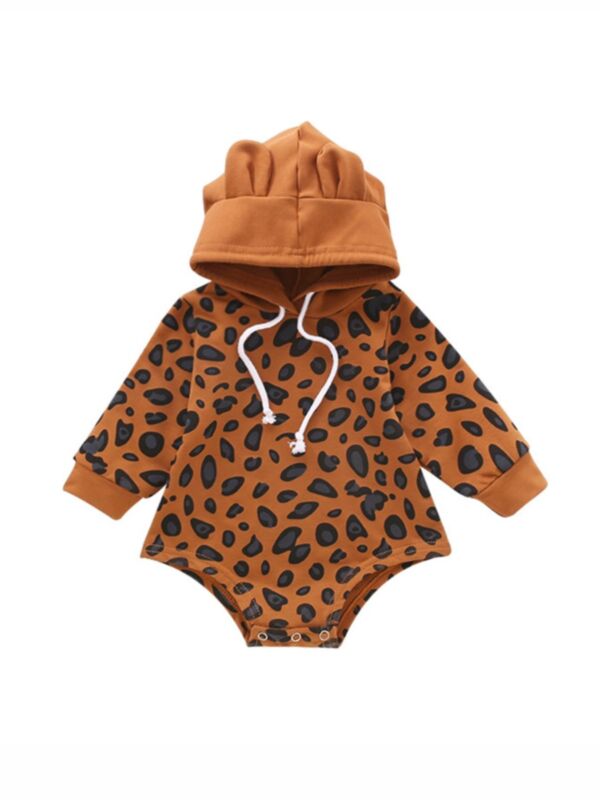 Baby Leopard Drawstring Hooded Bodysuit