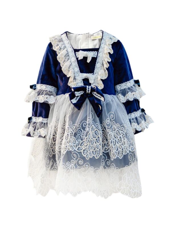 Kid Girl Spainsh Lace Blue Dress