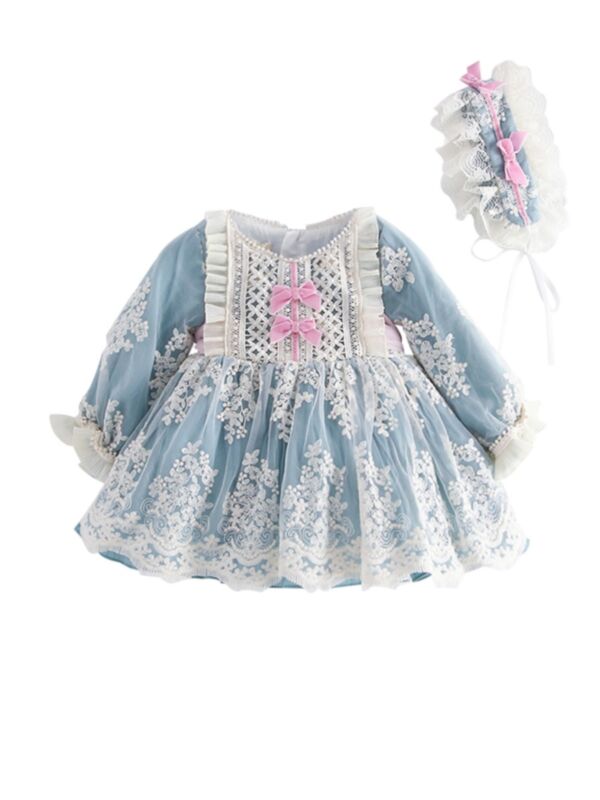 2 Pieces Infant Toddler Girl Spanish Princess Flower Dress With Headband