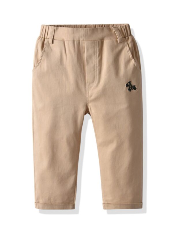 Kid Boy Embroidery Horse Khaki Trousers