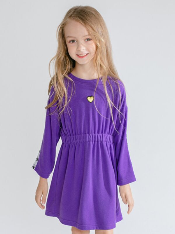 Kid Girl Love Heart Purple Dress
