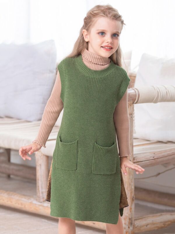 Kid Girl Pocket Front Knit Tank Dress