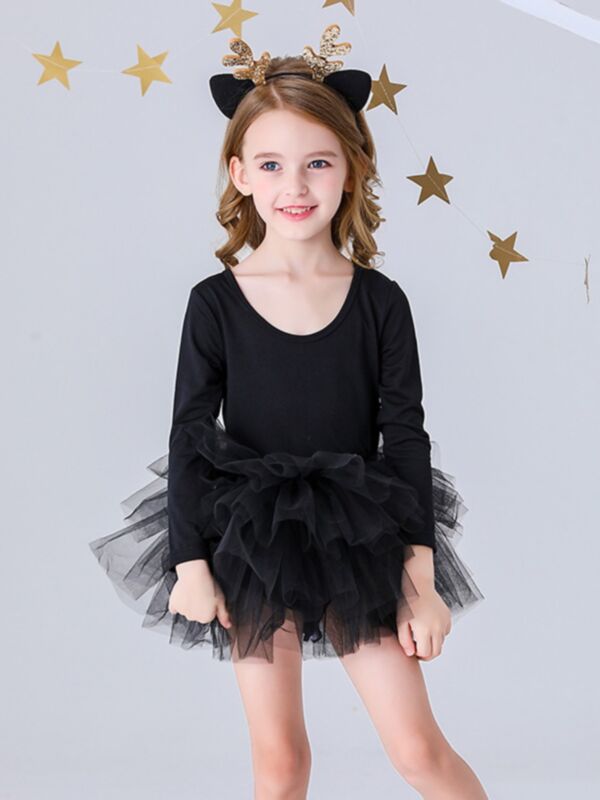 Kid Girl Solid Color Mesh Dress