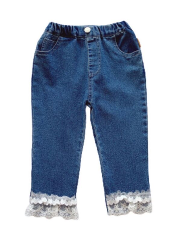Kid Girl Lace Hem Denim Trousers