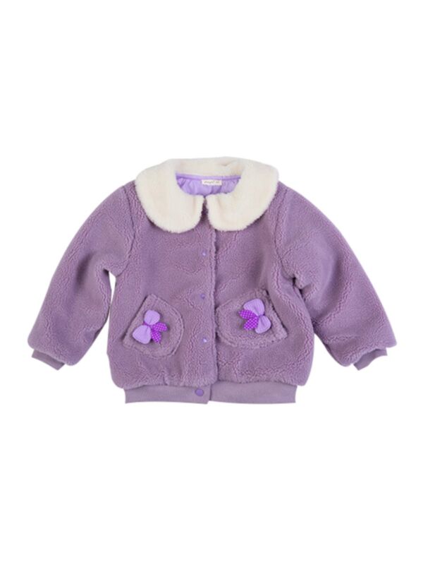 Kid Girl Doll Collar Purple Fleece Coat