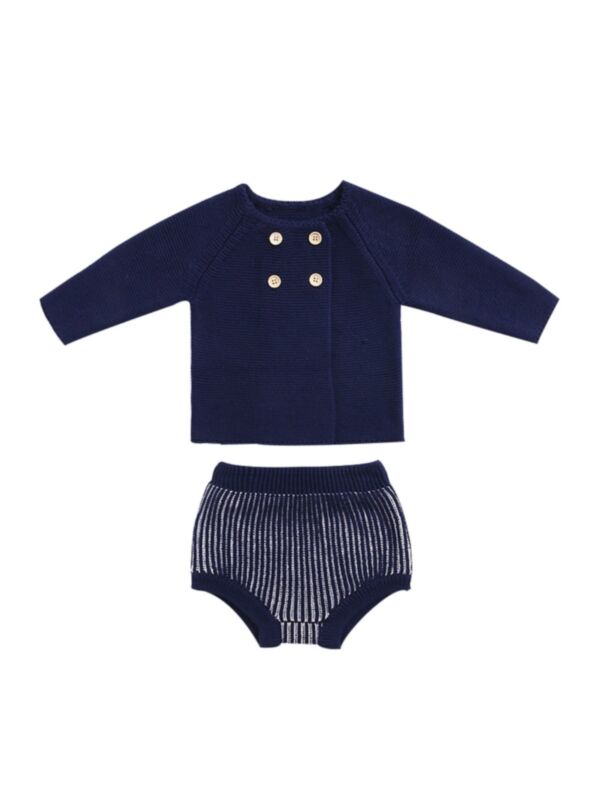 2 Pieces Baby Girl Solid Color Knit Cardigan And Shorts Set 