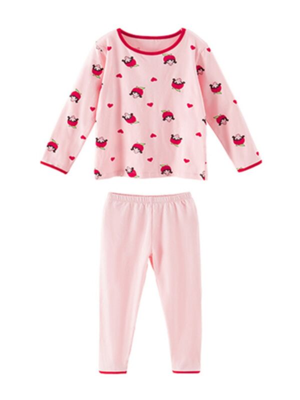 2 Pieces Kid Girl Pajamas Set Love Heart Top With Trousers