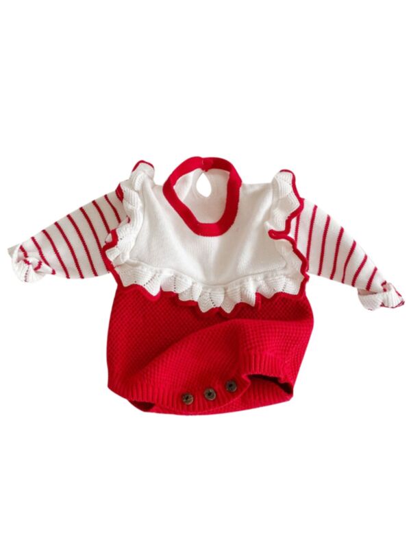 Baby Girl Stripe Frill Trim Knit Bodysuit