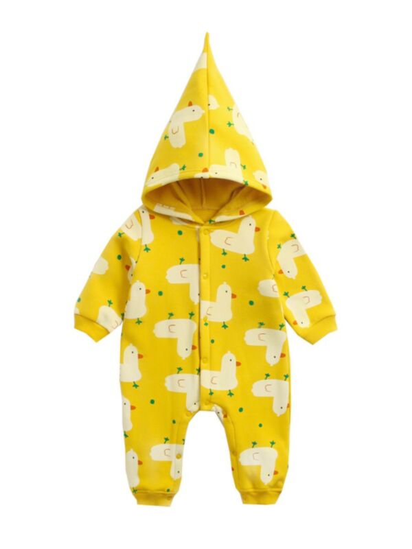 Infant Toddler Duck Printed Hooded Jumpsuit
