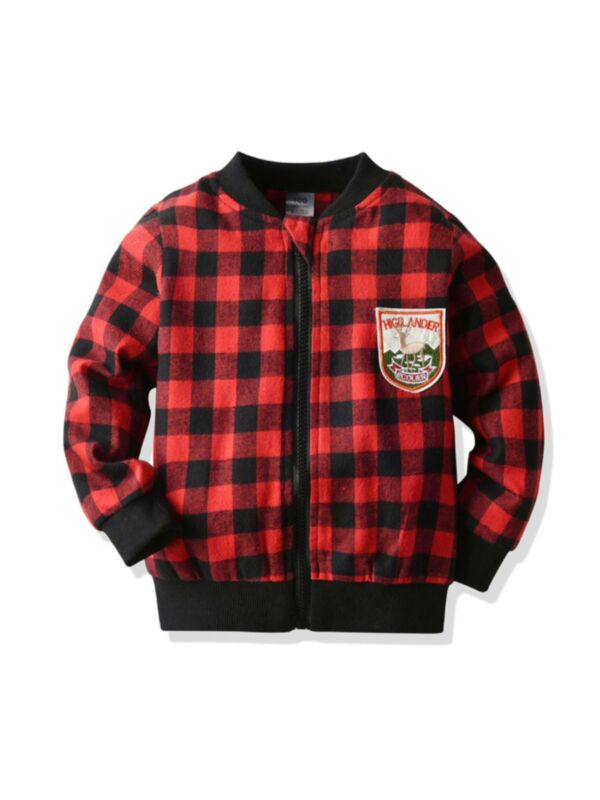 Kid Boy Plaid Zip Up Bomber Jacket