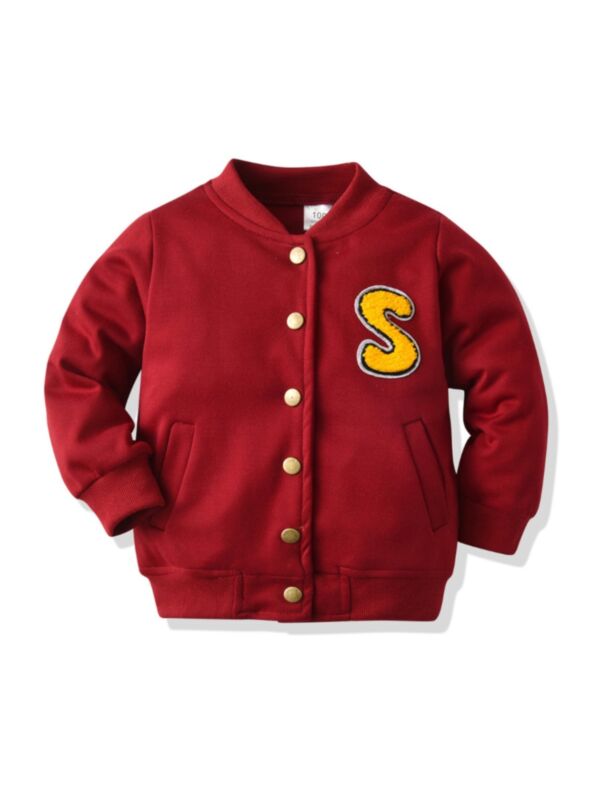 Kid Boy S Buttoned Wine Red Bomber Jacket