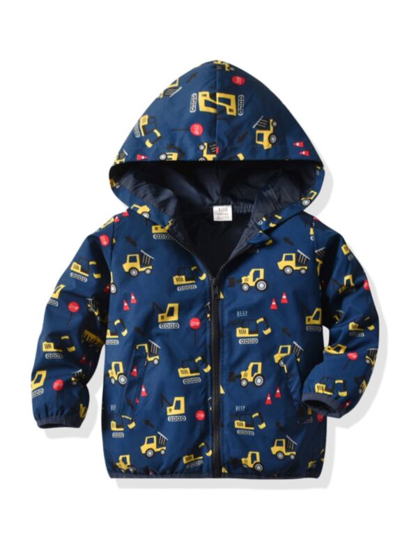 Car Printed Hooded  Coat Little Boys Clothes