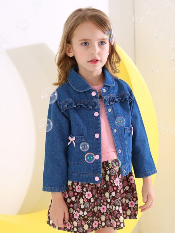 Kid Girl Bow Ruffle Trim Denim Jacket