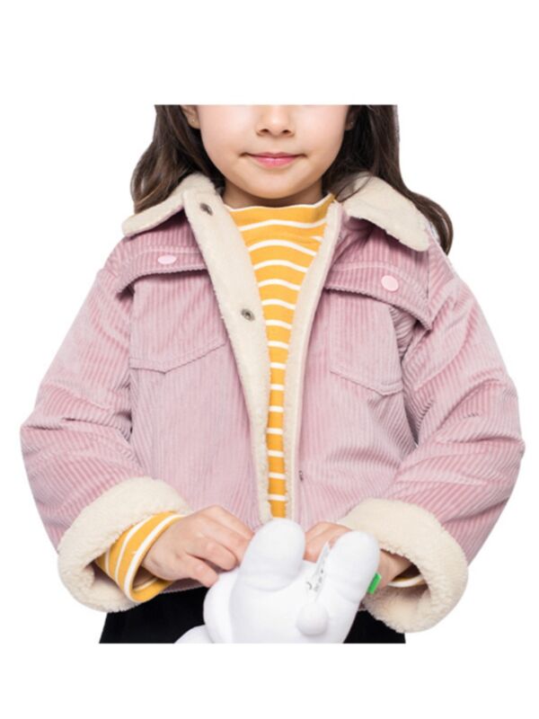 Kid Girl Turn Down Collar Pink Corduroy Jacket
