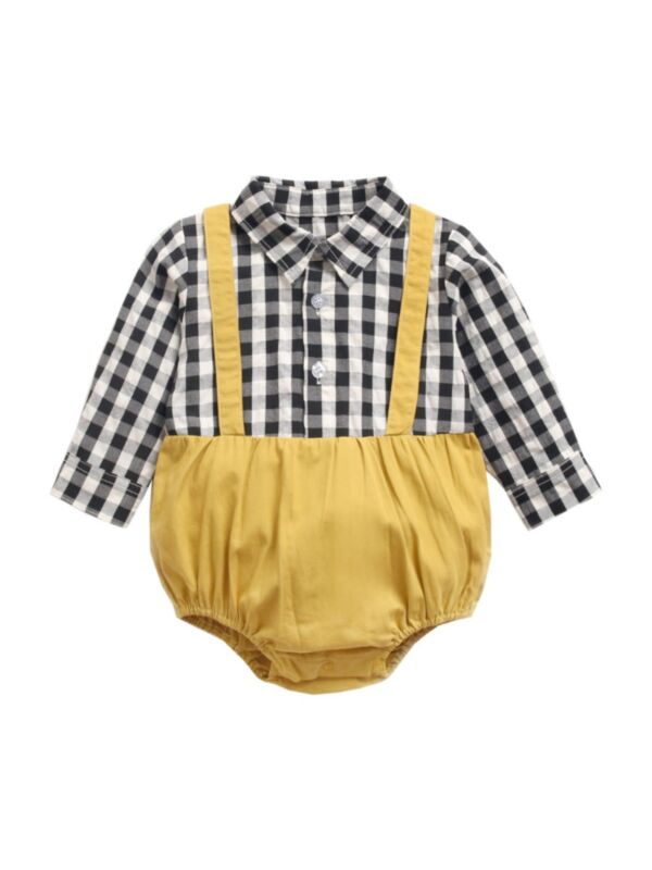 Baby Boy Gentleman Contrast Collar Plaid  Bodysuit