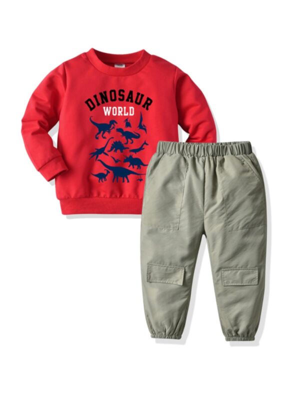 2 Pieces Kid Boy Dinosaur World Set Sweatshirt Matching Trousers