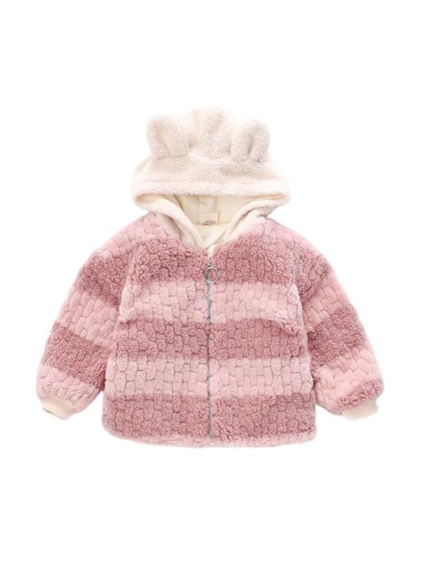 Kid Girl Zip-up Fleece Hooded Coat
