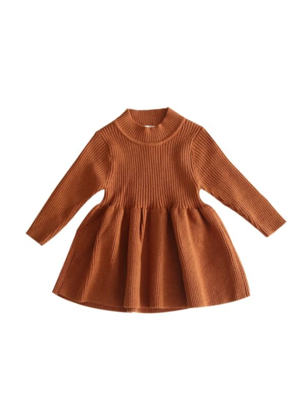 Baby Girl Plain Pleated Sweater Dress