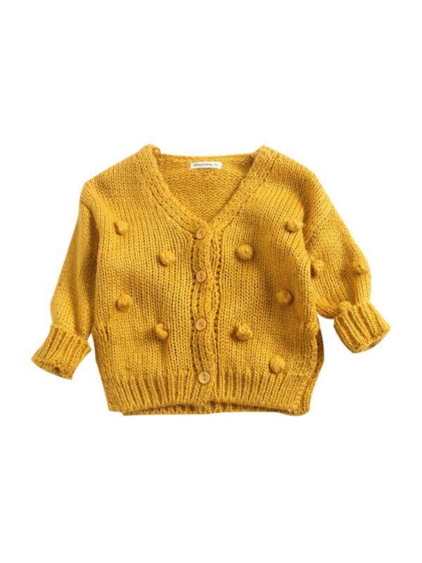 Infant Toddler Girl Pom Pom Decor Knit Cardigan