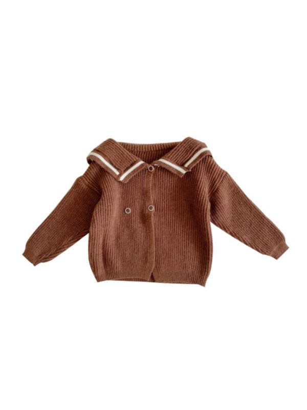 Kid Girl Contrast Collar Knit Cardigan