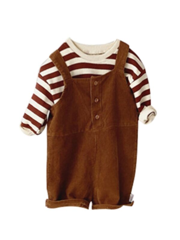2 Pieces Baby Set Stripe Sweatshirt Matching Corduroy Suspender Pants