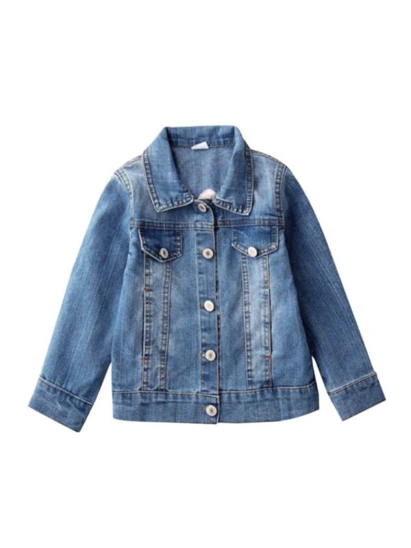 Kid Girl Embroidery Love Heart Back Denim Jacket