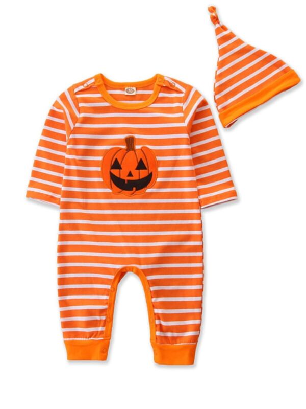 2 Pieces Baby Halloween Stripe Jumpsuit & Hat