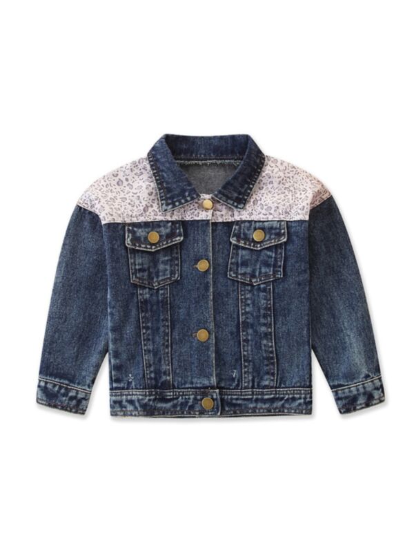 Kid Girl Leopard Patchwork Denim Jacket
