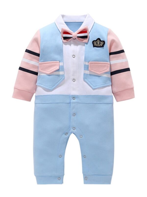 Baby Boy British Style Bowtie Stripe Jumpsuit