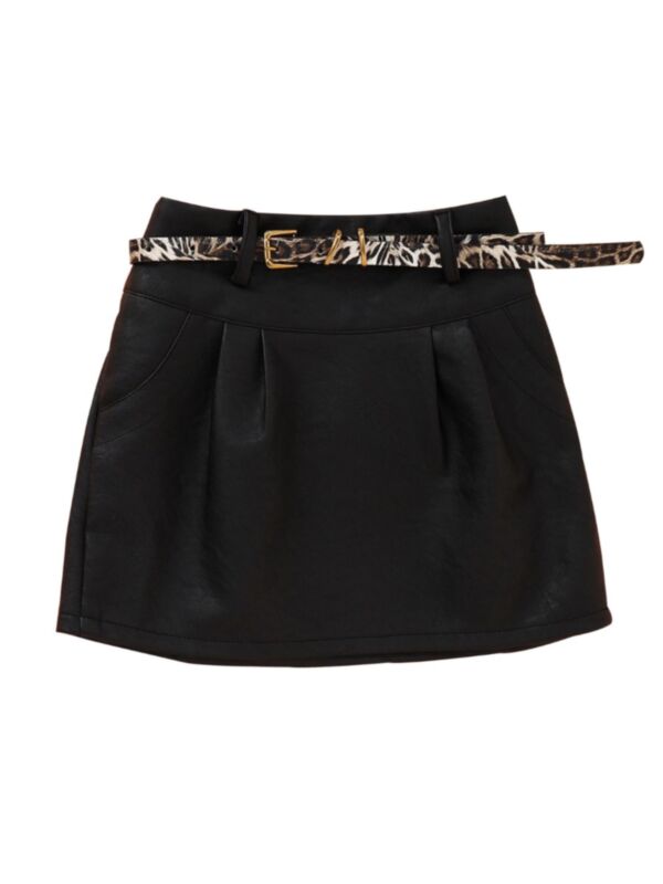 Kid Girl Black PU Skirt