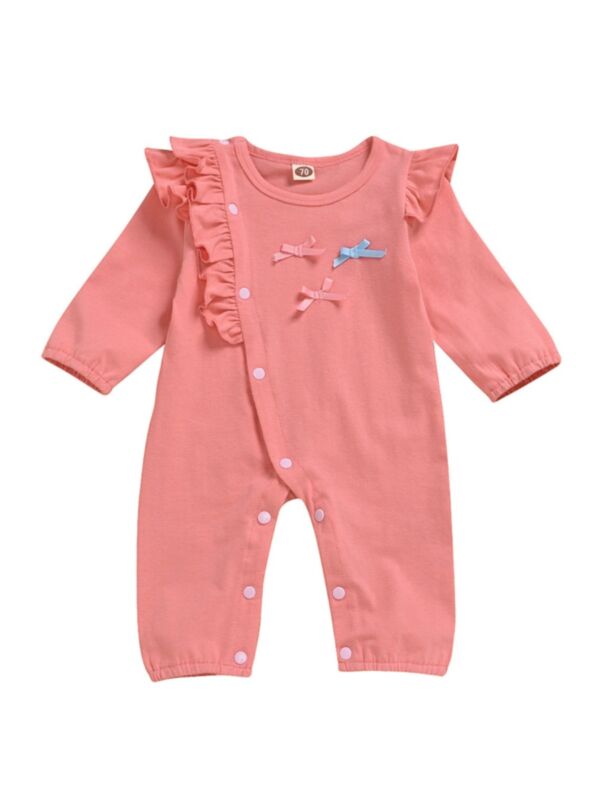 Baby Girl Bow Decor Pink Jumpsuit