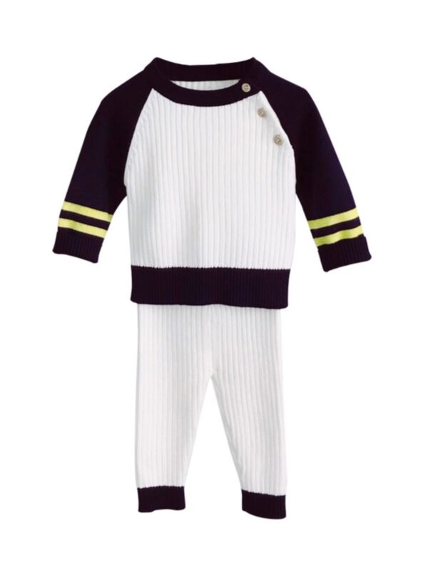 2 Pieces Baby Boy Color Blocking Knit Set Pullover And Pants