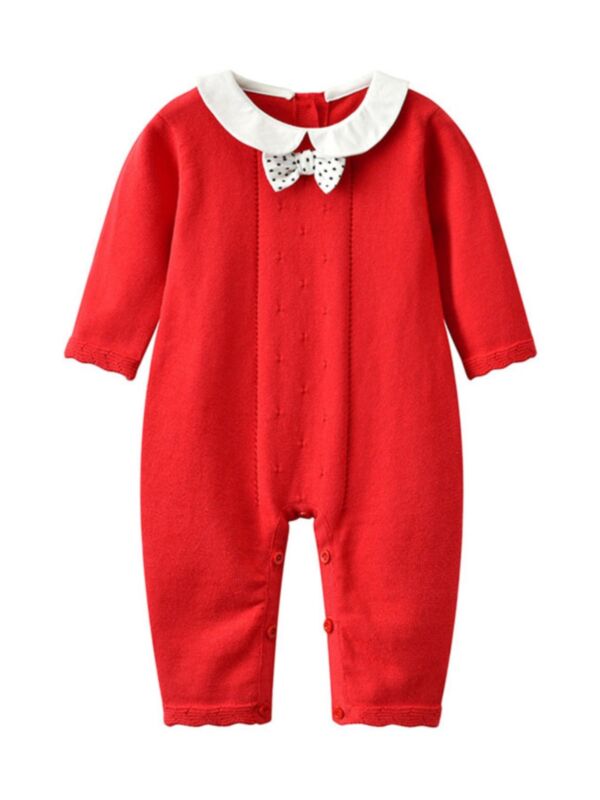 Baby Girl Doll Collar Bow Red Jumpsuit