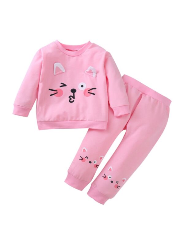 2 Pieces Baby Girl Cartoon Print Set Top And Trousers