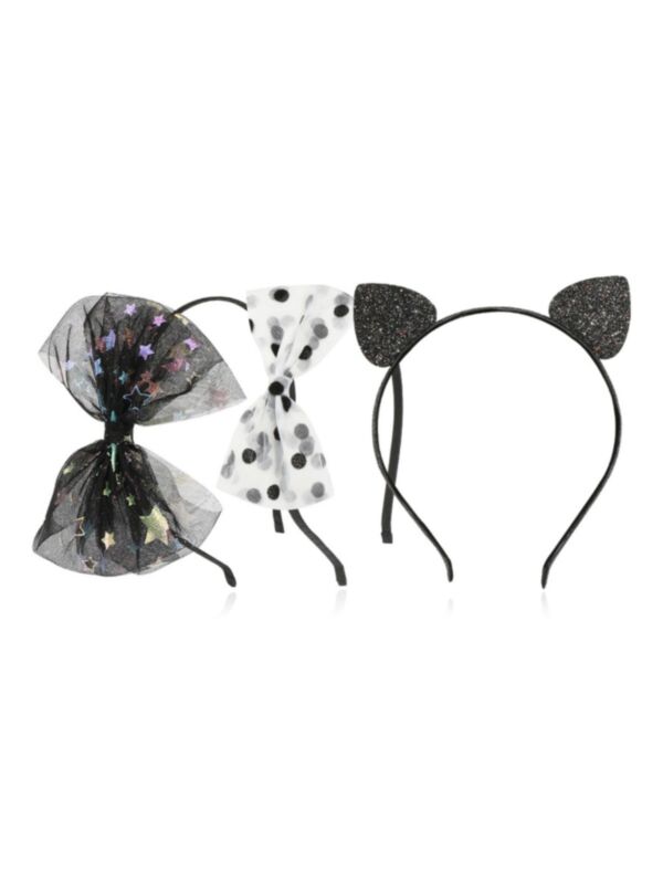 3 Pieces Kid Girl Halloween Sequins & Mesh Bow Decor Headband
