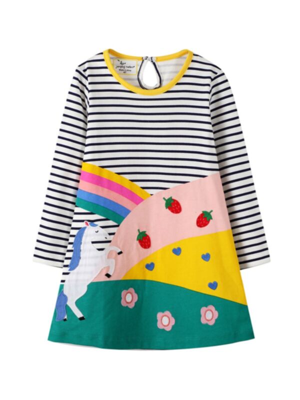 Kid Girl Unicorn Rainbow Stripe Dress