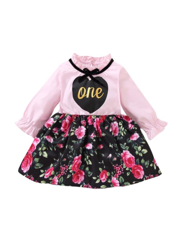 Infant Girl Frill Neck Floral Patchwork Dress