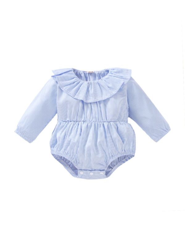 Infant Girl Ruffle Collar Stripe Bodysuit