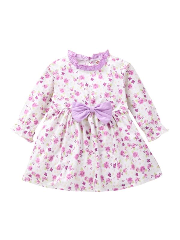 Infant Girl Ruffle Neck Bow Floral Dress