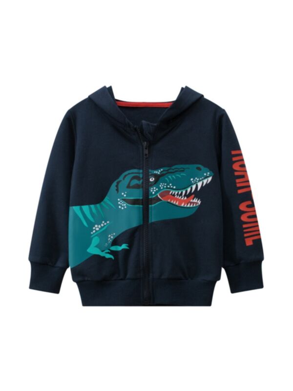 Kid Boy Cartoon Print Zip-up Hooded Jacket
